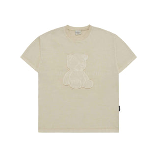 BEAR APPLIQUE PIGMENT WASHING SHORT SLEEVE T-SHIRT BEIGE