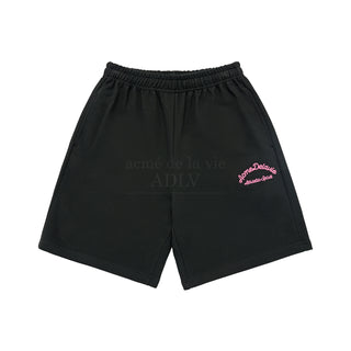 SCRIPT EMBOSSING CHAIN NEEDLEWORK SHORT PANTS BLACK